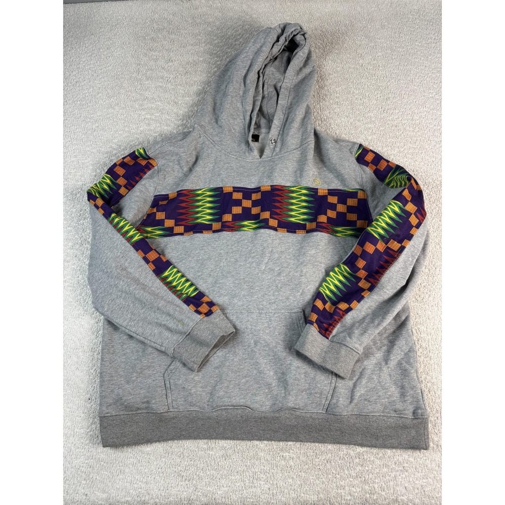 D'IYANU Hoodie Mens 2XL Gray Kente African Print Pullover Sweatshirt Streetwear